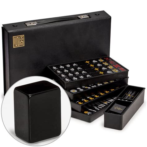 Japanese Riichi Mahjong Set Black Standard Size Tiles And Vinyl Case