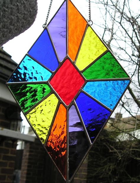 Stained Glass Rainbow Diamond Shape Suncatcher Abstract Etsy Stained Glass Crafts Stained