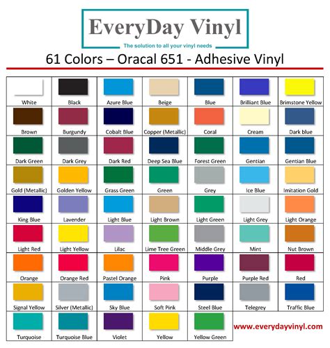 Oracal Vinyl Color Chart