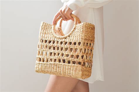 Beach Bag Straw Bag Weaving Seagrass Top Handle Bag Etsy Straw Bags