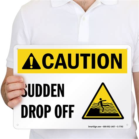 Caution Sudden Drop Off Pool Water Depth Sign Sku S