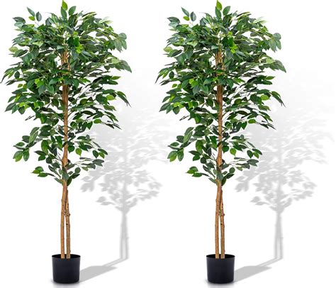 Amazon Aphighjoy Faux Plants Ft Artificial Ficus Trees With Silk