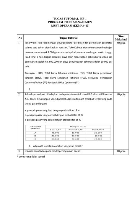 Tugas Tutorial 1 Riset Operasi NOR Aikah TUGAS TUTORIAL KE PROGRAM