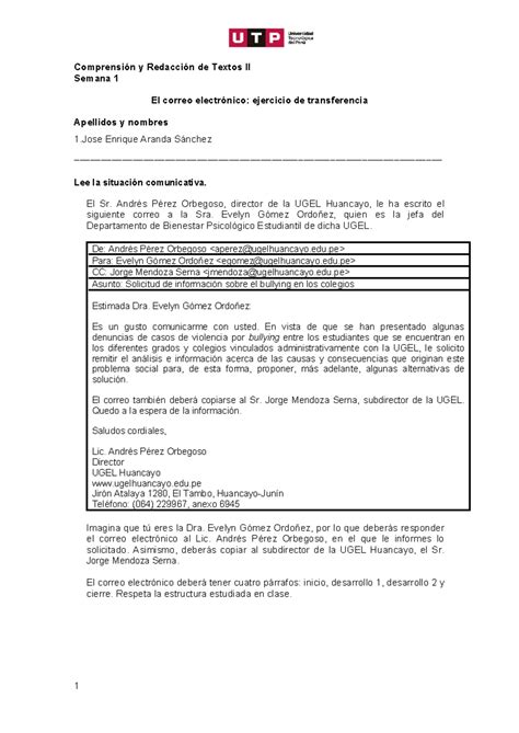 Correo tarea Comprensión y Redacción de Textos II Semana 1 El correo