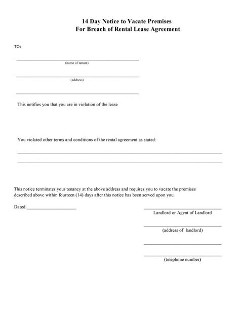 Free Blank 14 Day Eviction Notice Form For Breach Of Agreement Pdf Template Form Download