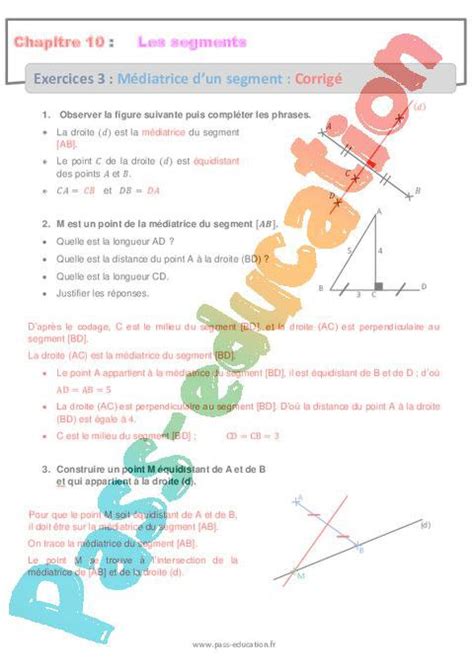 Médiatrice dun segment 6ème Révisions Exercices avec correction