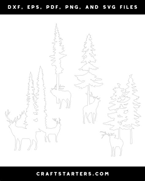 Elk And Tree Outline Patterns Dfx Eps Pdf Png And Svg Cut Files