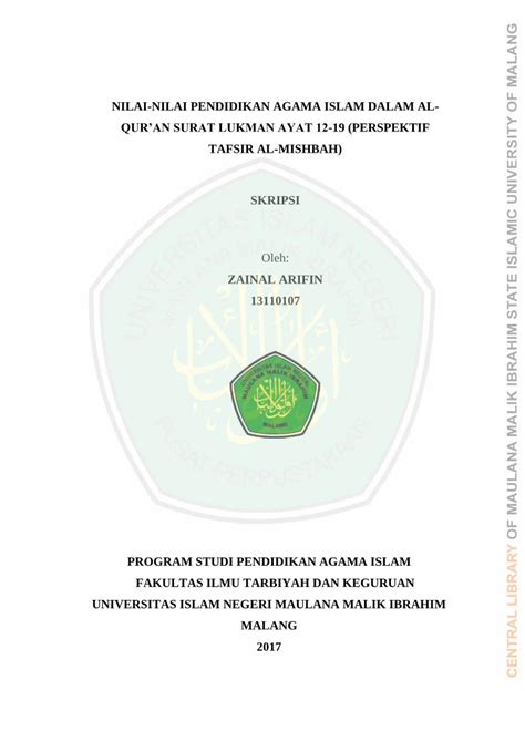 Pdf Nilai Nilai Pendidikan Agama Islam Dalam Etheses Uin Malang Ac