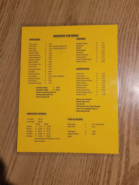 Menu at Windsor Pub, Akron