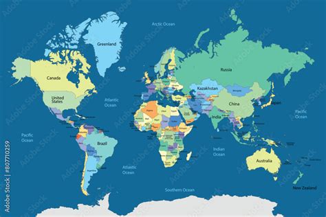 Map of the world countries regions vector Stock Vector | Adobe Stock