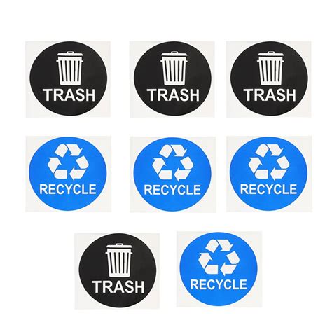 Self Adhesive Recycle Trash Stickers: 8pcs Trash Can Decal Garbage ...