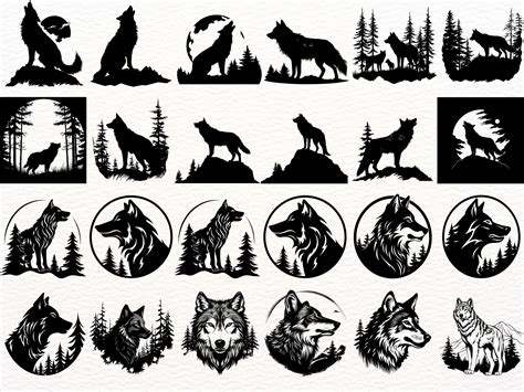 wolf svg bundle howling wolf  moon svg wild animal svg forest