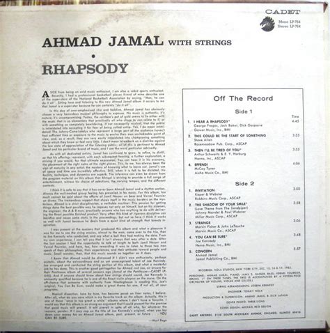 Ahmad Jamal Rhapsody Used Vinyl High Fidelity Vinyl Records And