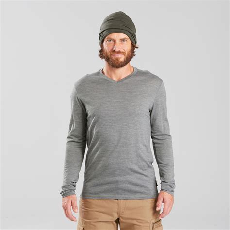 Forclaz Men Long Sleeve Merino Wool Trekking T Shirt Travel 100 Khaki Ebay