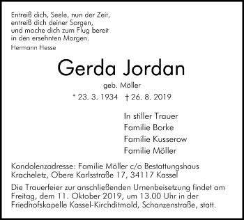 Traueranzeigen Von Gerda Jordan Trauer HNA De