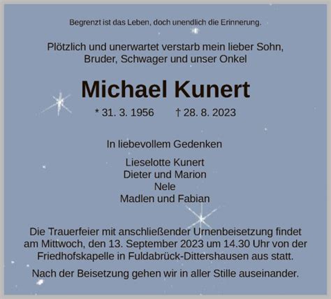 Traueranzeigen Von Michael Kunert Trauer HNA De