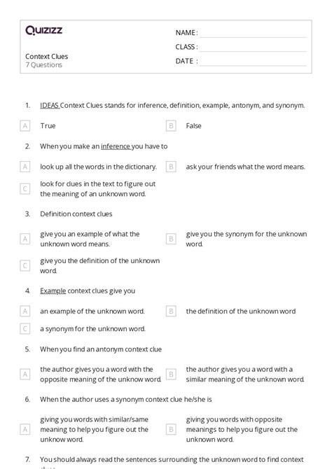 50 Determining Meaning Using Context Clues Worksheets For 8th Grade On Quizizz Free And Printable