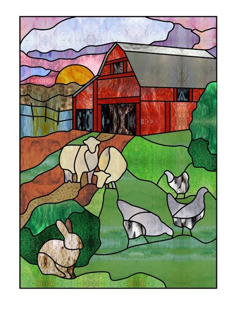 Farm Yard Stained Glass Pattern Digital Download Etsy