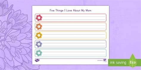 Five Things I Love About My Mom Activity Teacher Made