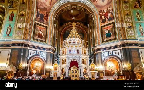 Interior of Cathedral of Christ the Saviour. Moscow, Russia Stock Photo ...