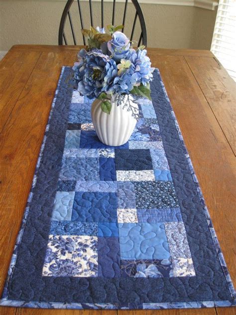 Shades Of Blue Patchwork Table Runner Patchwork Table Runner Quilted