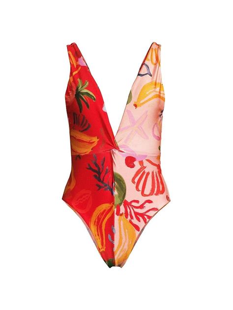 Farm Rio Mixed Fruits Ocean One Piece Swimsuit In Red Lyst