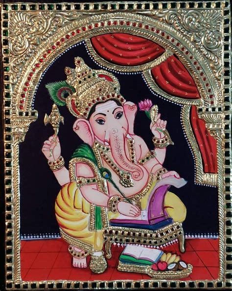 Pin By Viji Chidam On Tanjore Art Tanjore Painting Ganesha Painting