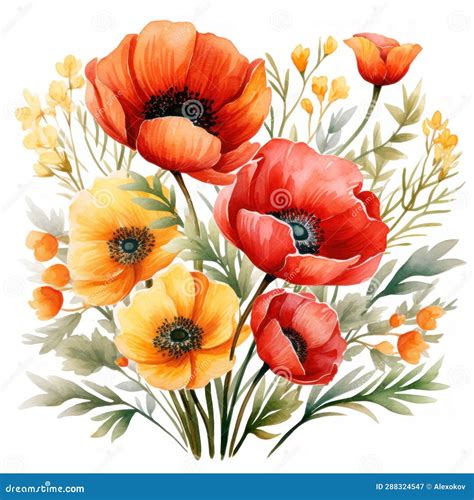 Colorful Watercolor Poppies Bouquets And Flowers Clipart Ai Generated