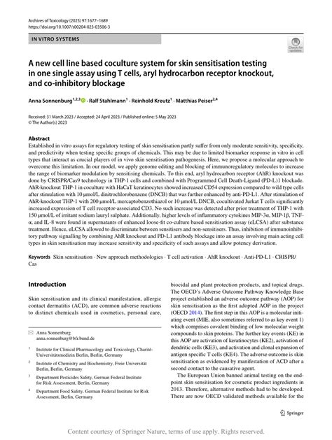 Pdf A New Cell Line Based Coculture System For Skin Sensitisation