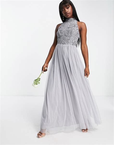 Beauut Bridesmaid Embellished Maxi Dress With Tulle Skirt In Soft Grey