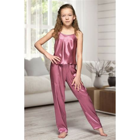 Kinder Satin Pyjama Satz Nachtw Sche Hose Cami Mumie Matchin Das