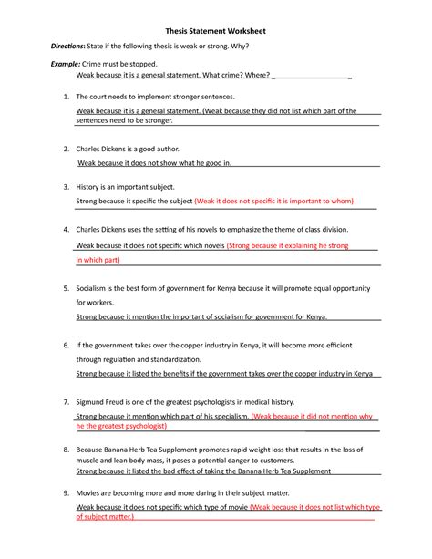 Thesis Statement Worksheets Pdf