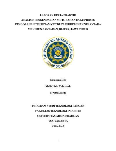 Laporan Kerja Praktik Analisis Pengendalian Mutu Bahan Baku Proses