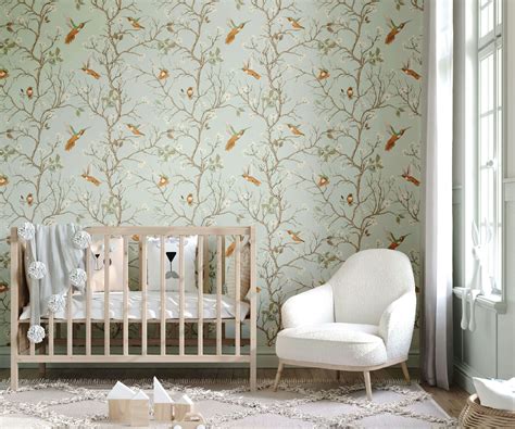 Hummingbird Wallpaper | Bird & Tree Design | Modern Chinoiserie Style