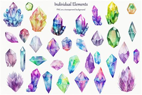 Watercolor Gemstones Clipart Colourful Crystal Clipart Crystals