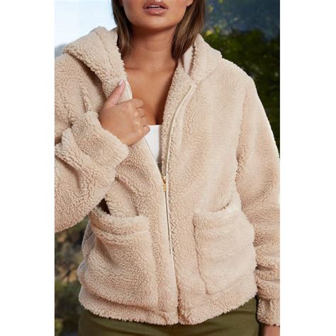 Buy Women S Coat Lapel Fleece Fuzzy Faux Shearling Zipper Hooded Warm