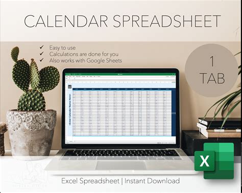 CALENDAR SPREADSHEET Calendar Planner Excel Template for Microsoft ...