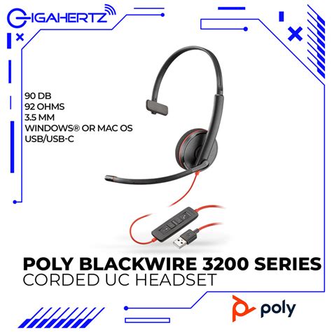 Poly Blackwire 3200 Series Corded Uc Headset Gigahertz