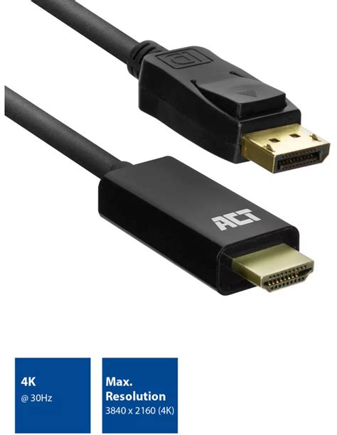 Act Adapter Cable Displayport Male Hdmi Male 4k 30hz 18 Meter