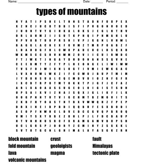 Types Of Mountains Word Search Wordmint