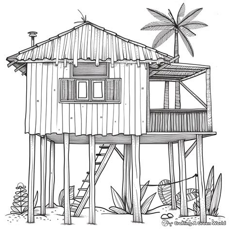 Beach House Coloring Pages Free Printable