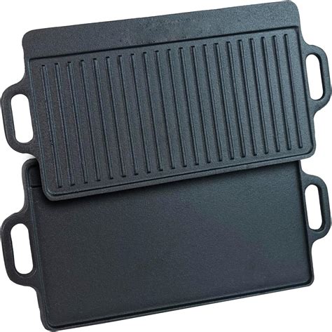 Gr8 Home Cast Iron Reversible Griddle Plate Pre Seasoned Non Stick Bbq Pan Oven Hot Plate Ribbed