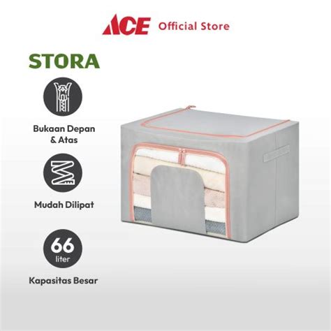 Jual Ace Stora X X Cm Kotak Penyimpanan Lipat Ritsleting Abu Abu