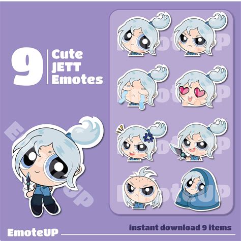 9x VALORANT JETT EMOTES Twitch Discord Youtube Kick Etsy