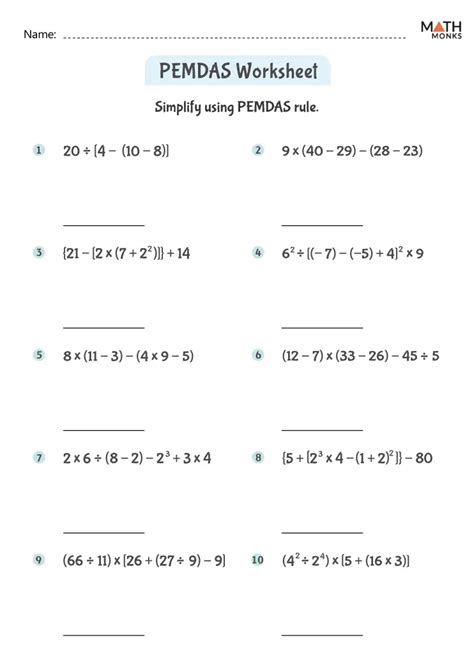 Order Of Operations Worksheets Math Monks