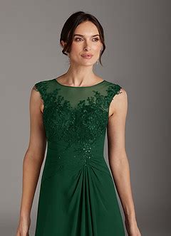 Azazie Endora Dark Green A Line Scoop Lace Chiffon Dress Azazie