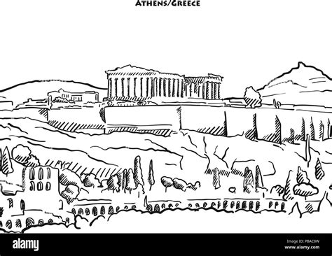 Drawing Of Athens Acroplolis Hand Drawn Vector Sketch Of The Famous