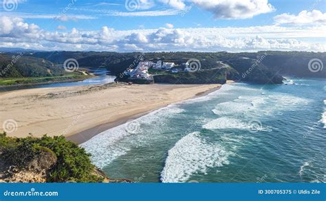 Praia De Odeceixe Mar Beach With Golden Sand Atlantic Ocean River