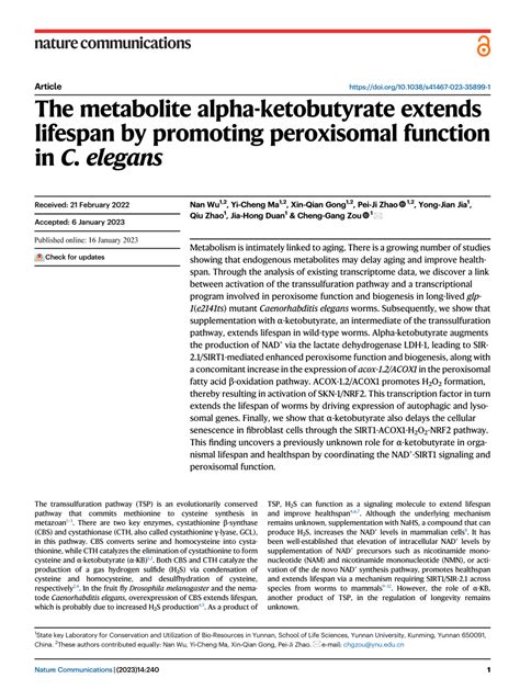 (PDF) The metabolite alpha-ketobutyrate extends lifespan by promoting ...