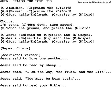 Christian Childrens Song Amen Praise The Lord Lyrics And Chords